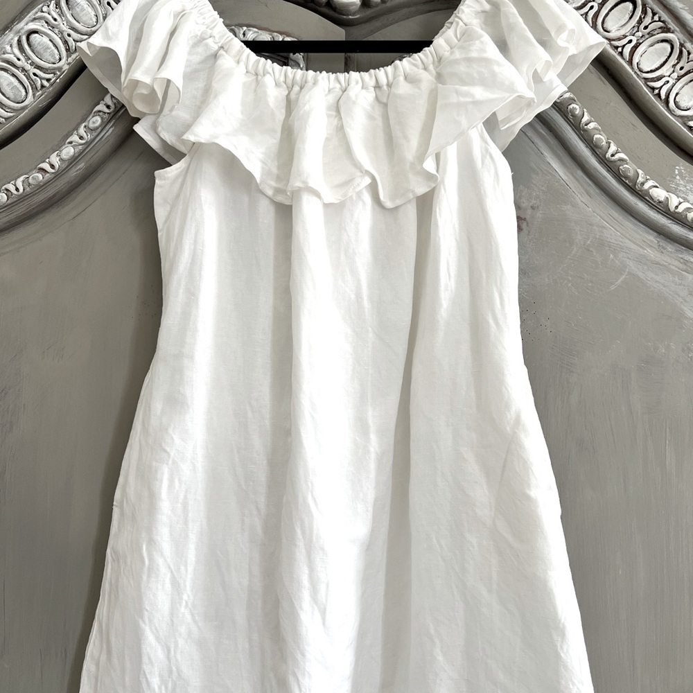 Tommy Bahama white linen off the shoulder dress